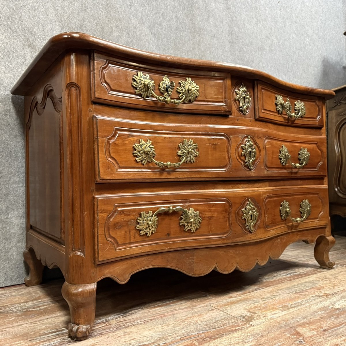 Louis XV Curved Chest Of Drawers In Fruit Wood, 18th Century-photo-2