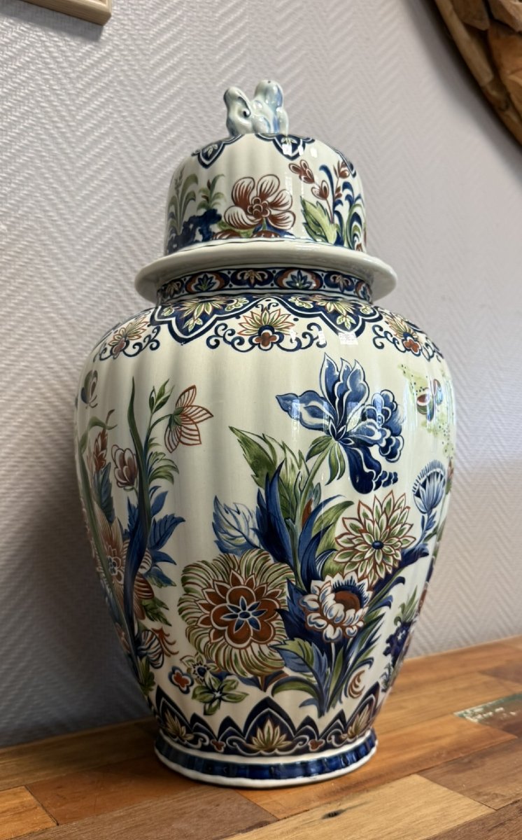Important Vase Couvert Style Chinois En Porcelaine Polychrome -photo-3