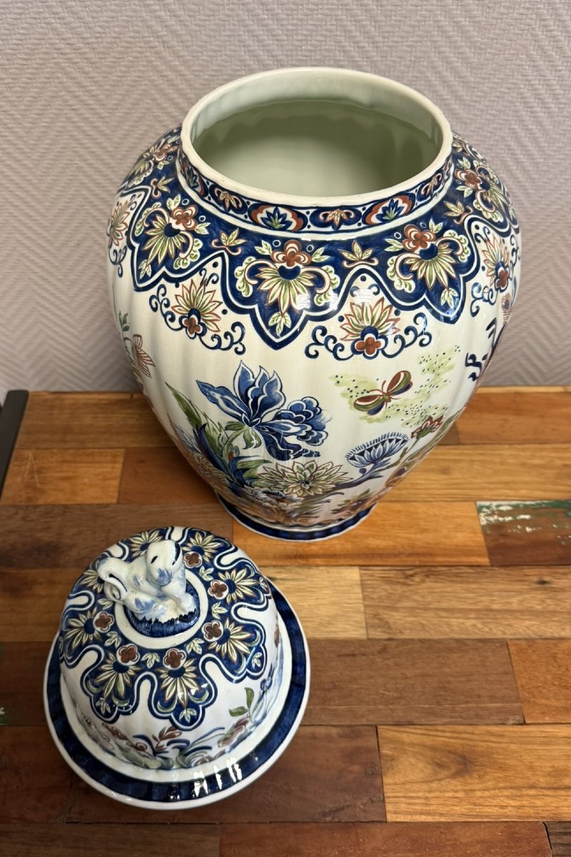 Important Vase Couvert Style Chinois En Porcelaine Polychrome -photo-5