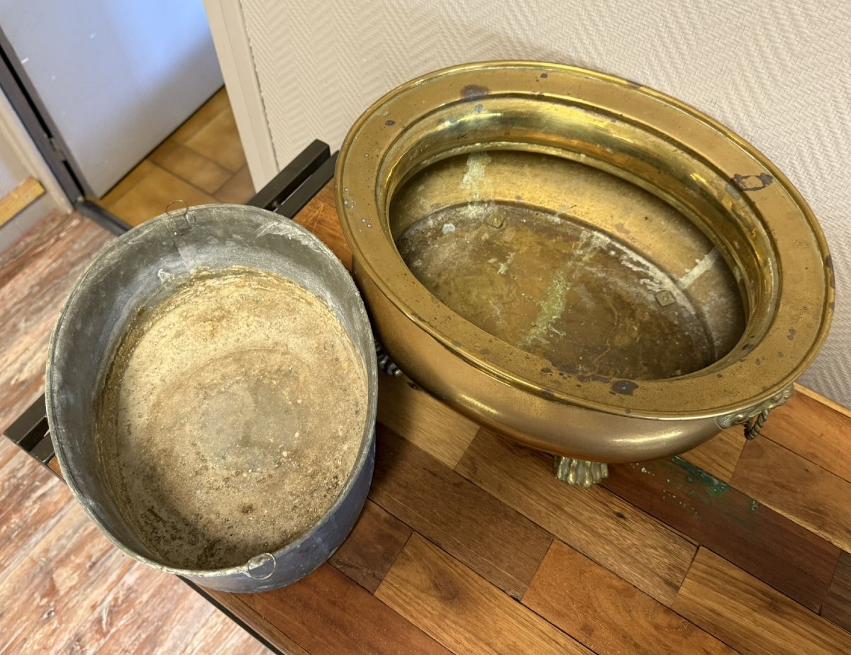 Very Large Empire Style Jardiniere In Bronze And Gilded Brass -photo-6