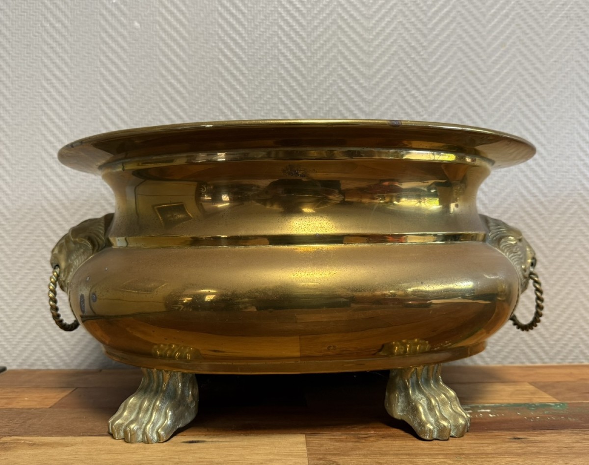 Very Large Empire Style Jardiniere In Bronze And Gilded Brass 