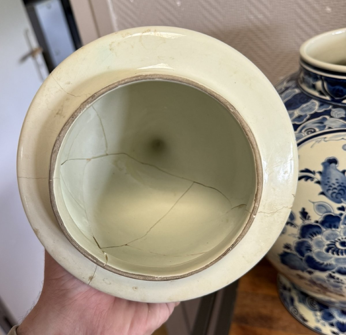 Delft Chinese Decor: Pair Of Large Covered Vases-photo-5