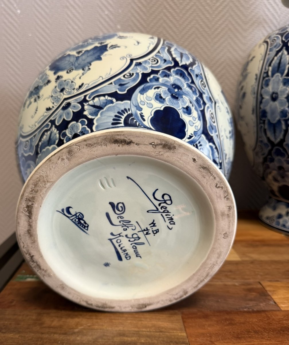 Delft Chinese Decor: Pair Of Large Covered Vases-photo-6