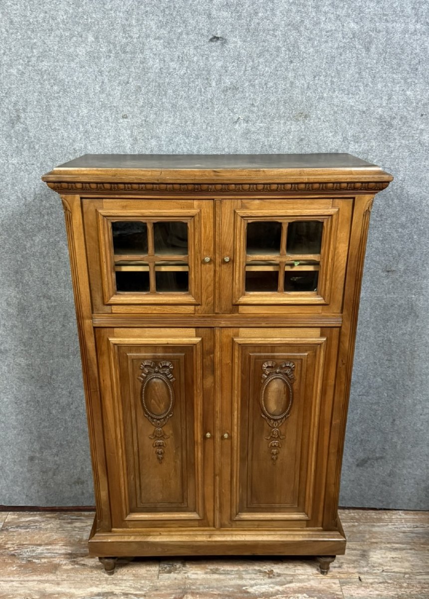 Louis XVI Style Library Cabinet In Solid Walnut -photo-1