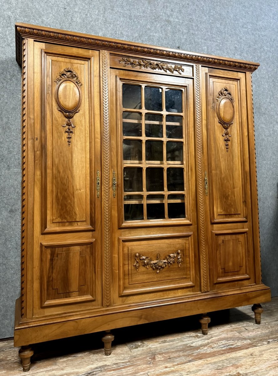 Louis XVI Style Bookcase In Solid Walnut -photo-2