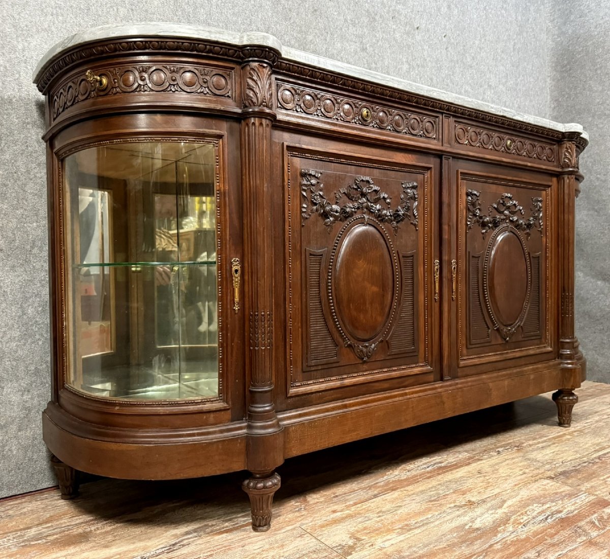 Buffet En Enfilade Style Louis XVI En Noyer Massif -photo-2
