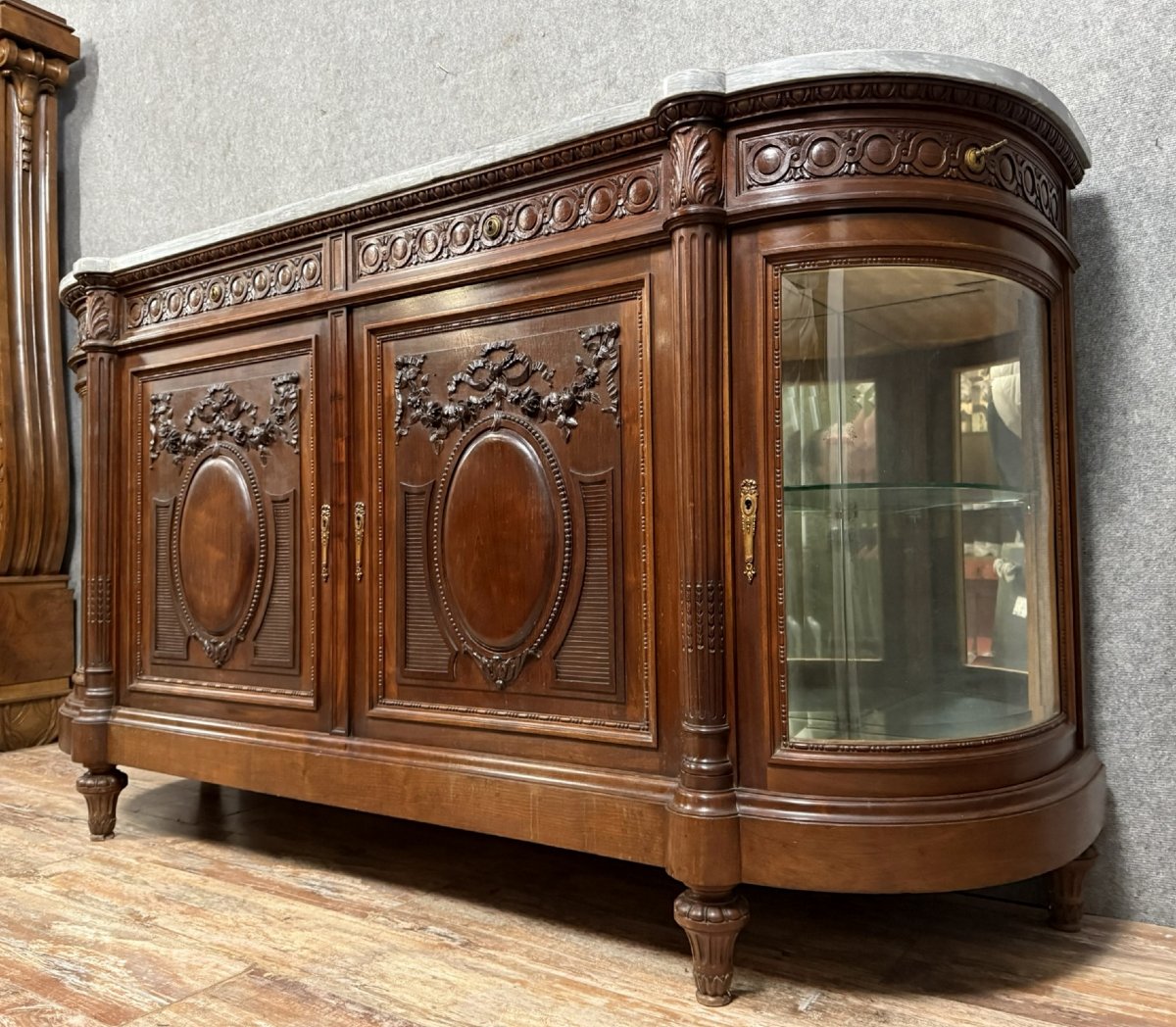 Buffet En Enfilade Style Louis XVI En Noyer Massif -photo-3