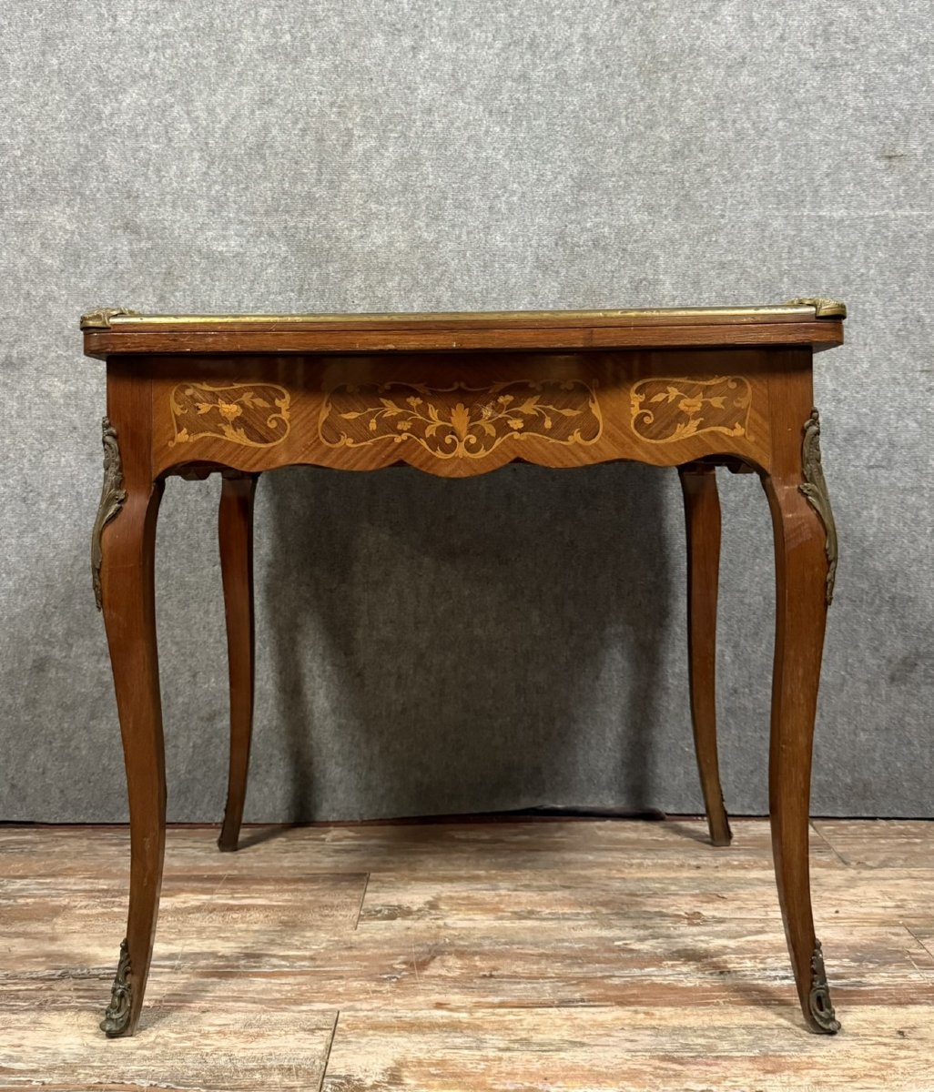 Table De Jeu Style Louis XV En Marquéterie A Décors Géométriques -photo-1