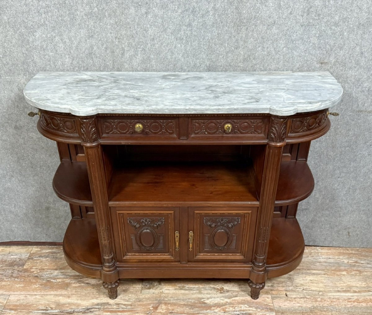 Louis XVI Style Sideboard Buffet Serving Trolley In Solid Walnut -photo-1