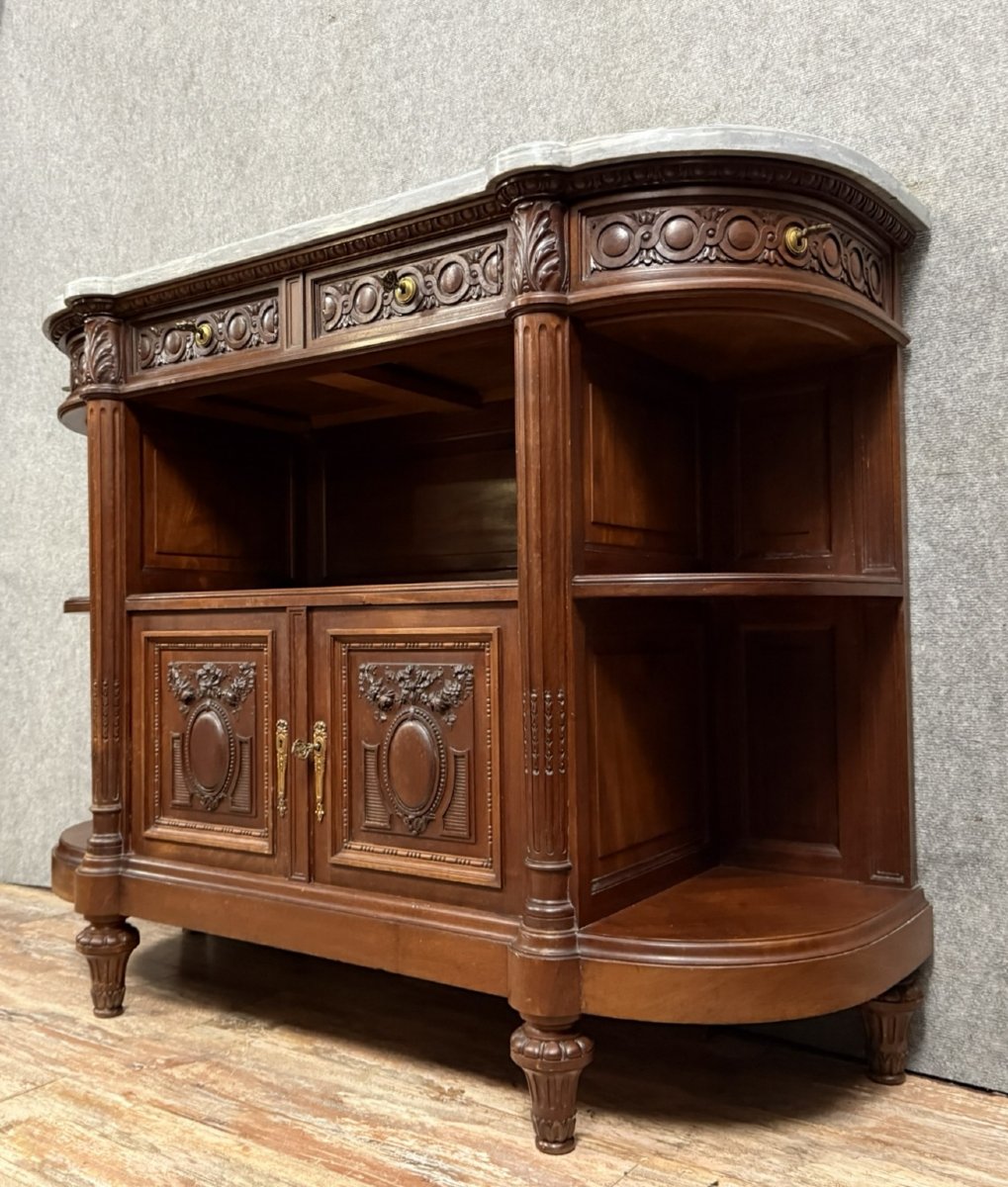 Louis XVI Style Sideboard Buffet Serving Trolley In Solid Walnut -photo-2