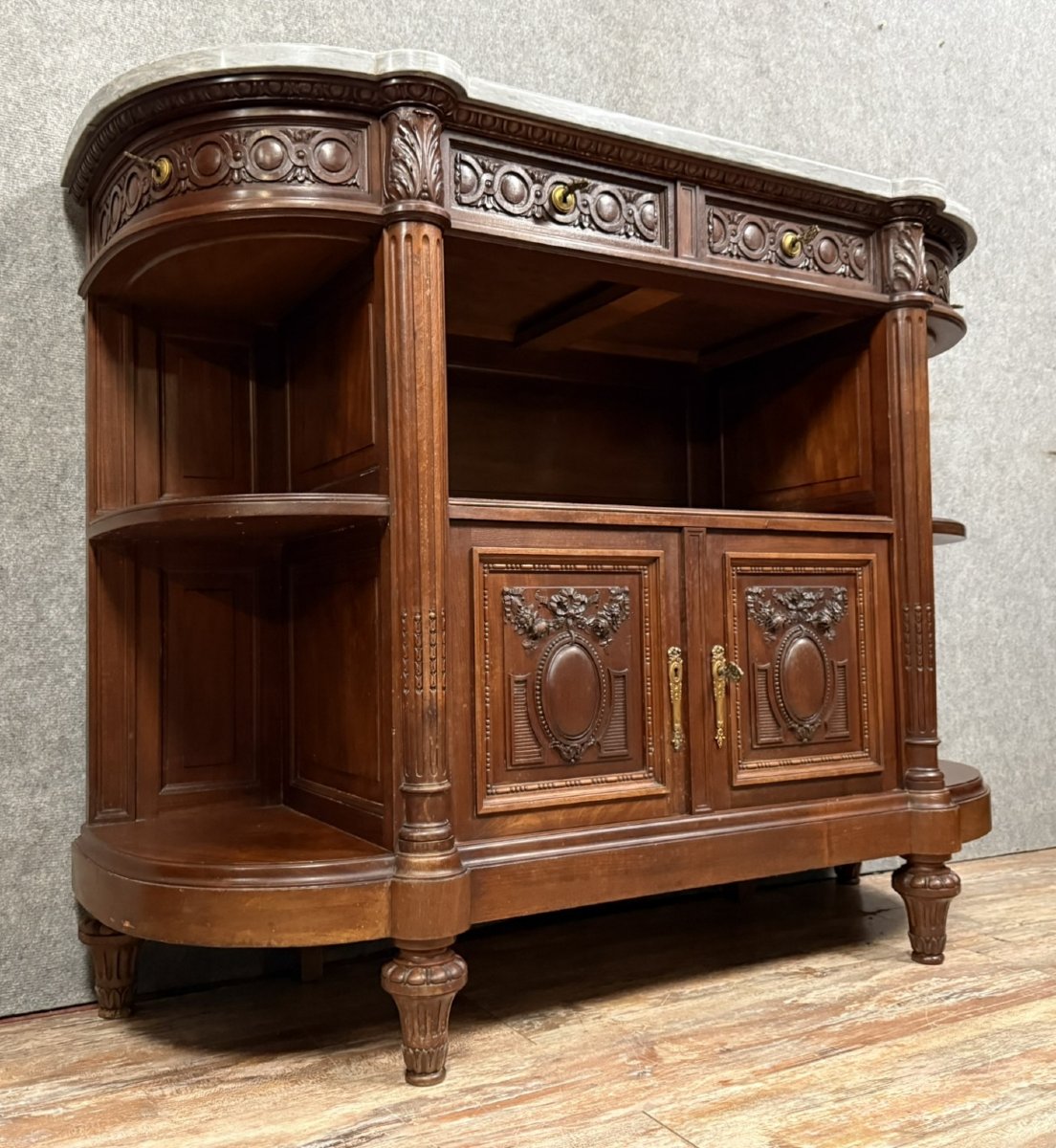 Louis XVI Style Sideboard Buffet Serving Trolley In Solid Walnut -photo-3