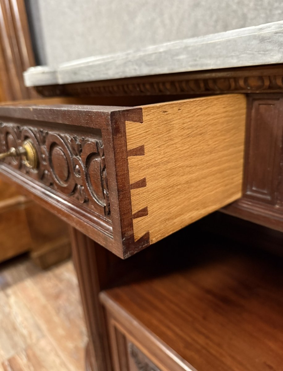 Louis XVI Style Sideboard Buffet Serving Trolley In Solid Walnut -photo-4