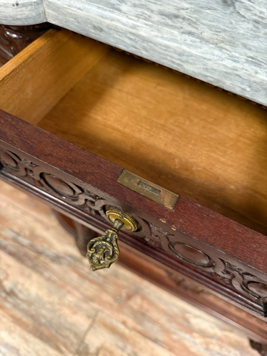 Louis XVI Style Sideboard Buffet Serving Trolley In Solid Walnut -photo-5