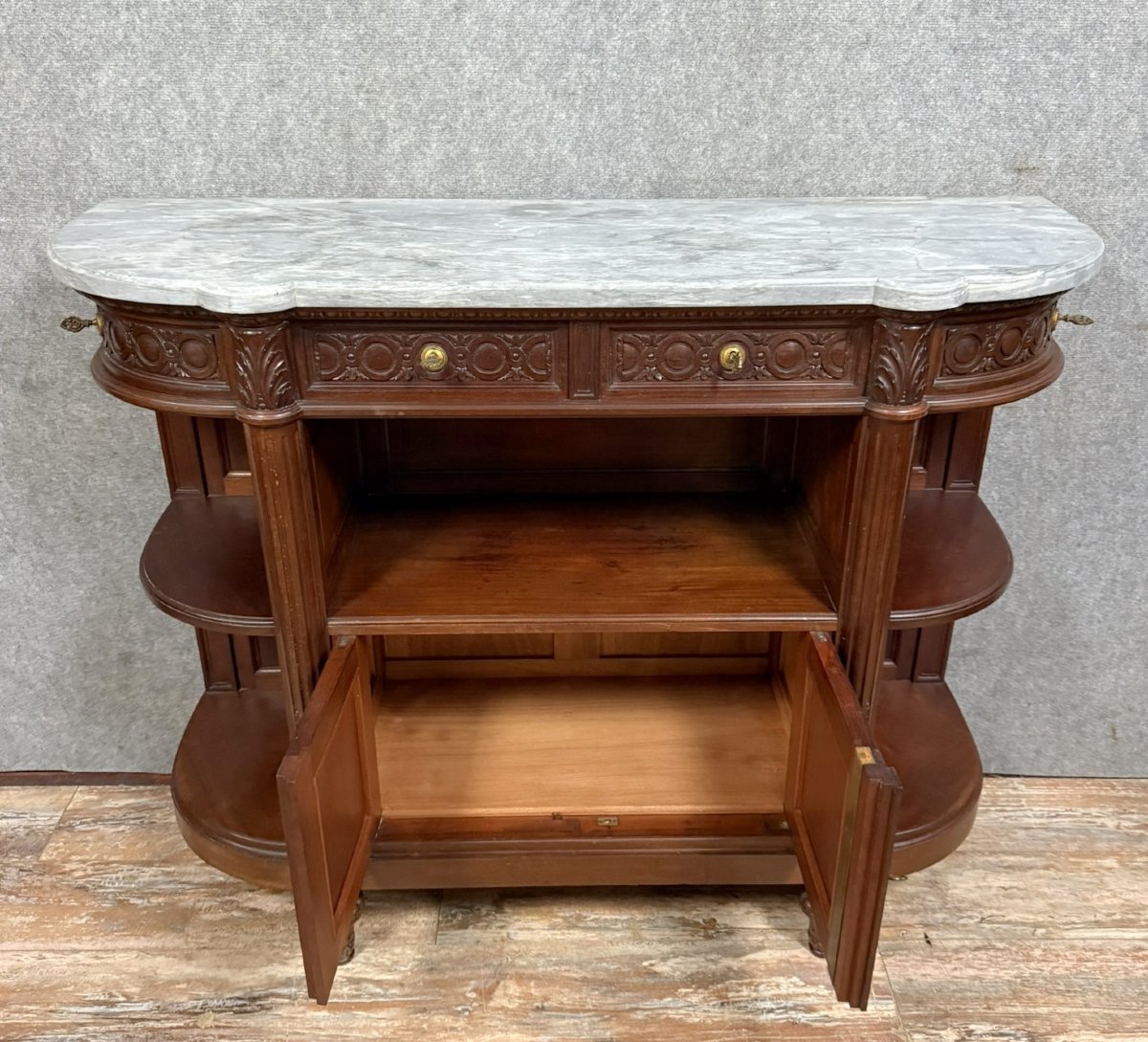 Louis XVI Style Sideboard Buffet Serving Trolley In Solid Walnut -photo-6