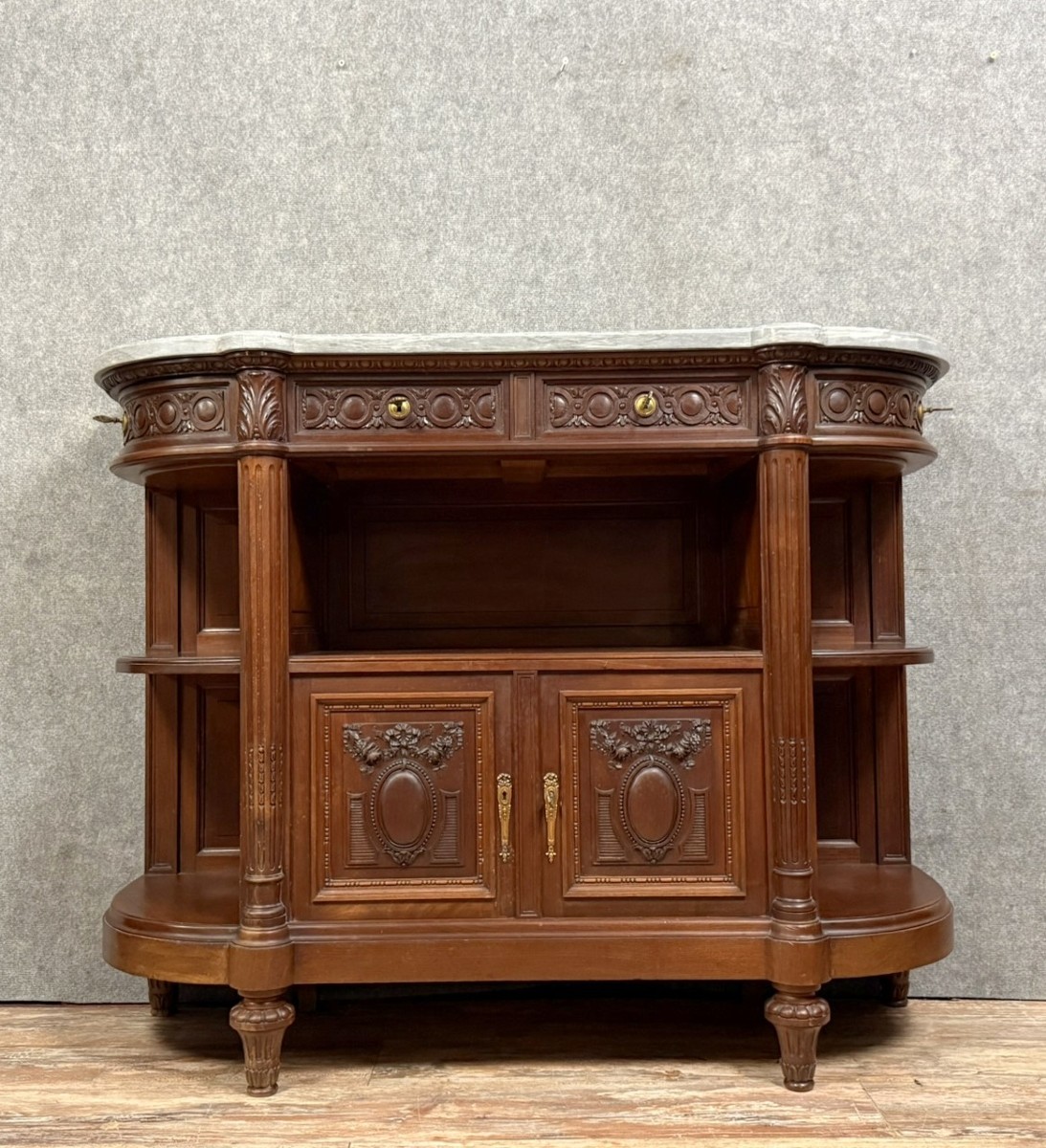 Louis XVI Style Sideboard Buffet Serving Trolley In Solid Walnut 