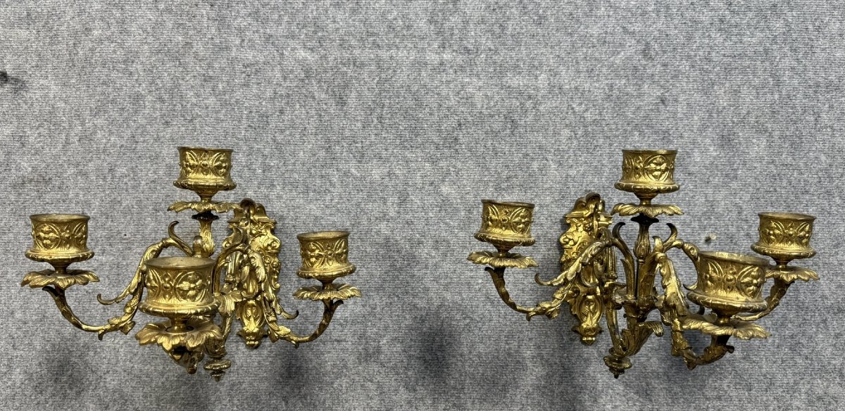 Importante Paire d'Applique Style Louis XV En Bronze Doré-photo-1