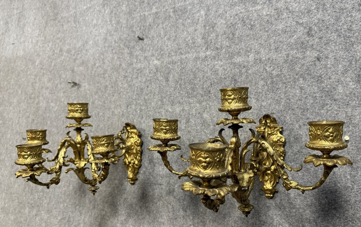 Importante Paire d'Applique Style Louis XV En Bronze Doré-photo-2