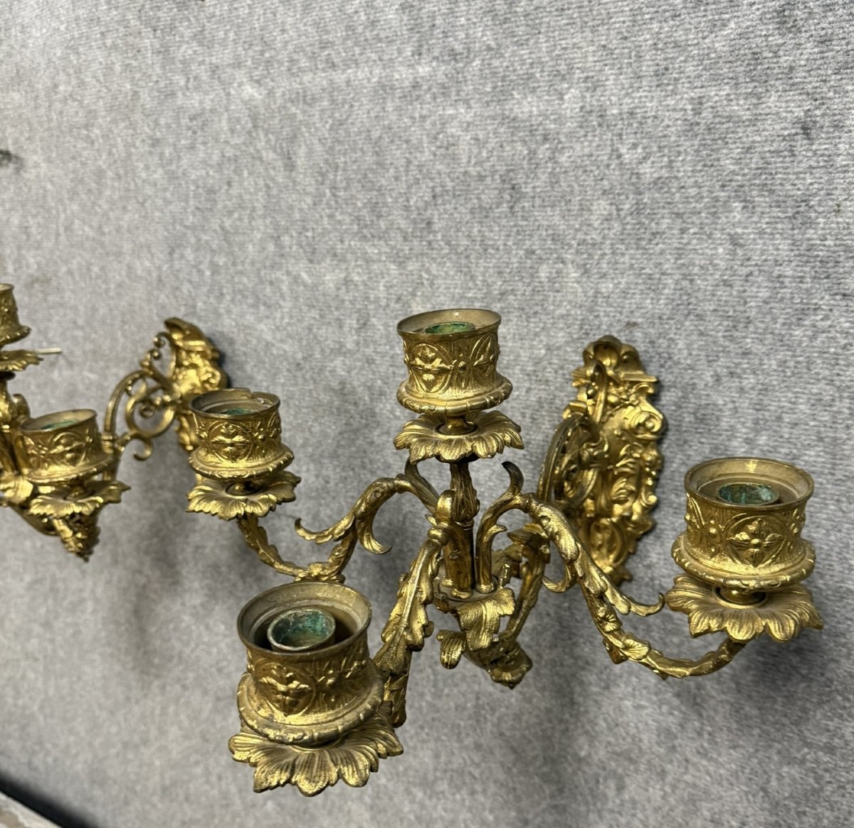 Importante Paire d'Applique Style Louis XV En Bronze Doré-photo-3