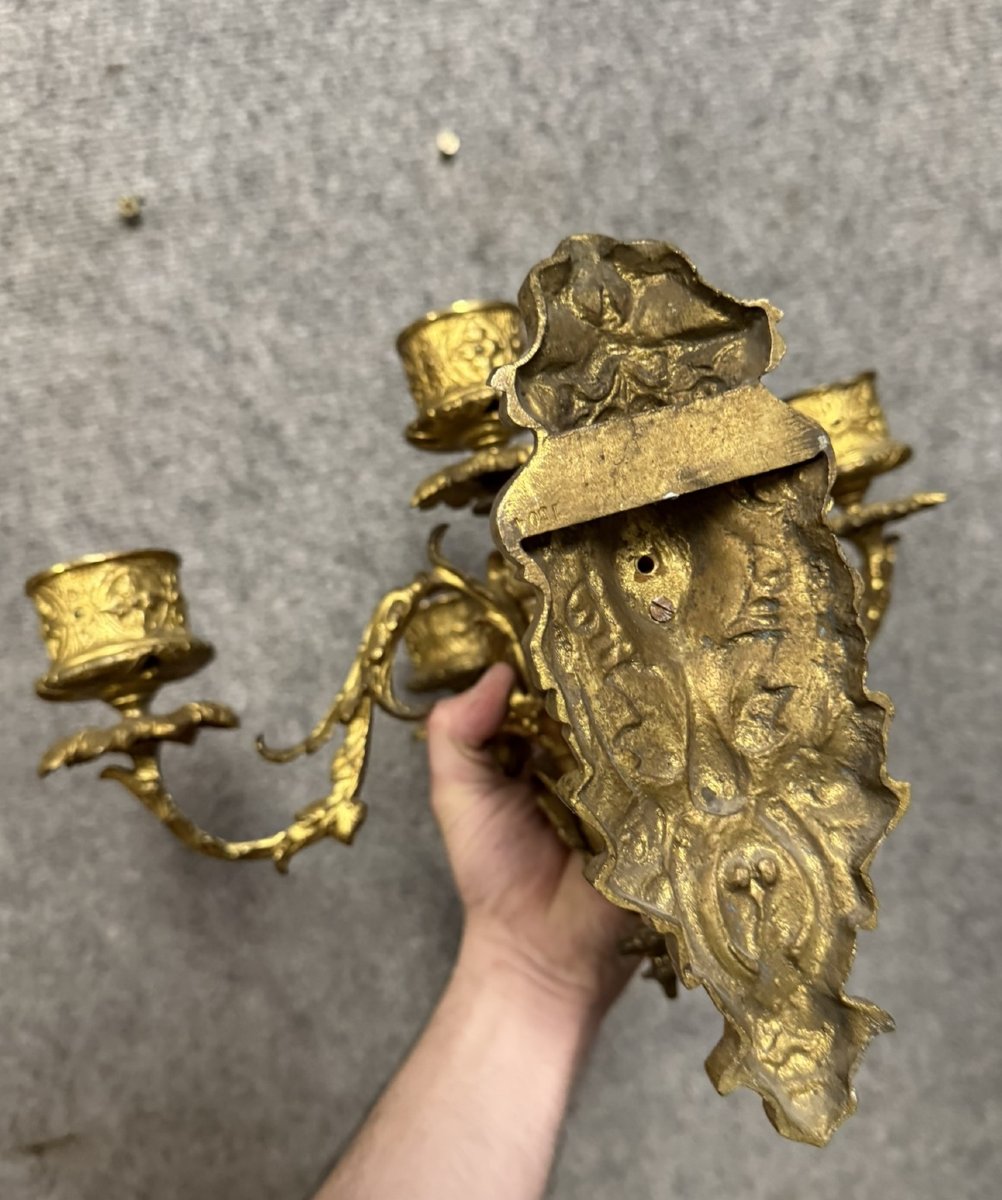 Importante Paire d'Applique Style Louis XV En Bronze Doré-photo-6