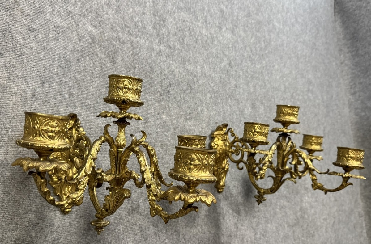 Importante Paire d'Applique Style Louis XV En Bronze Doré