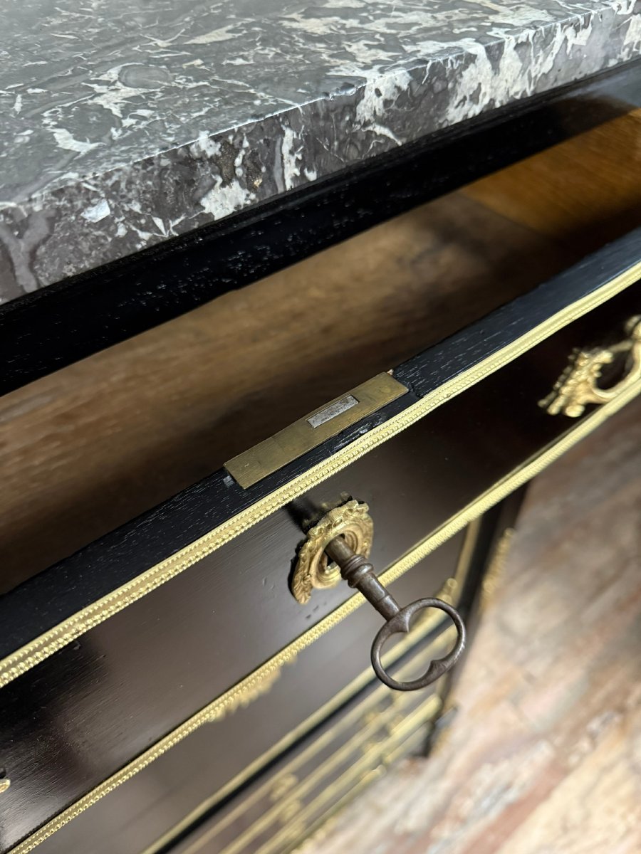 Boulle Style Secretary In Black Lacquered Wood And Gilded Bronze -photo-6