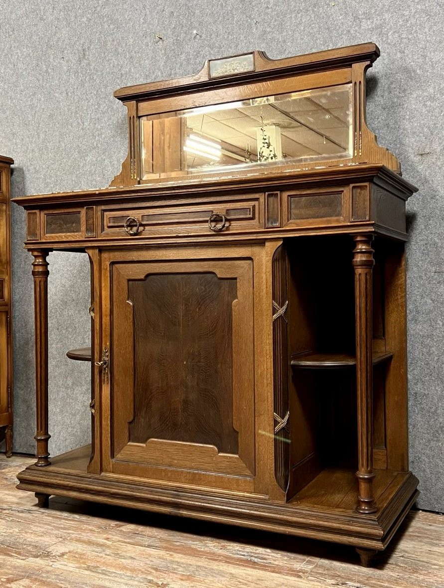 Louis XVI Style Sideboard In Oak And Mahogany Decorated With A Plaque Of Cupids
