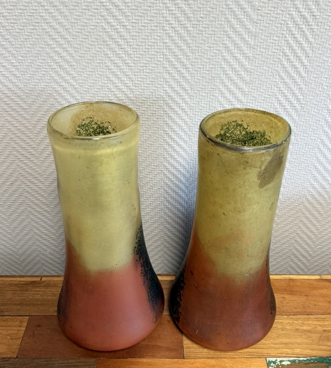 Pair Of Stained Glass Scroll Vases Decorated With A Lively Lake Landscape -photo-5