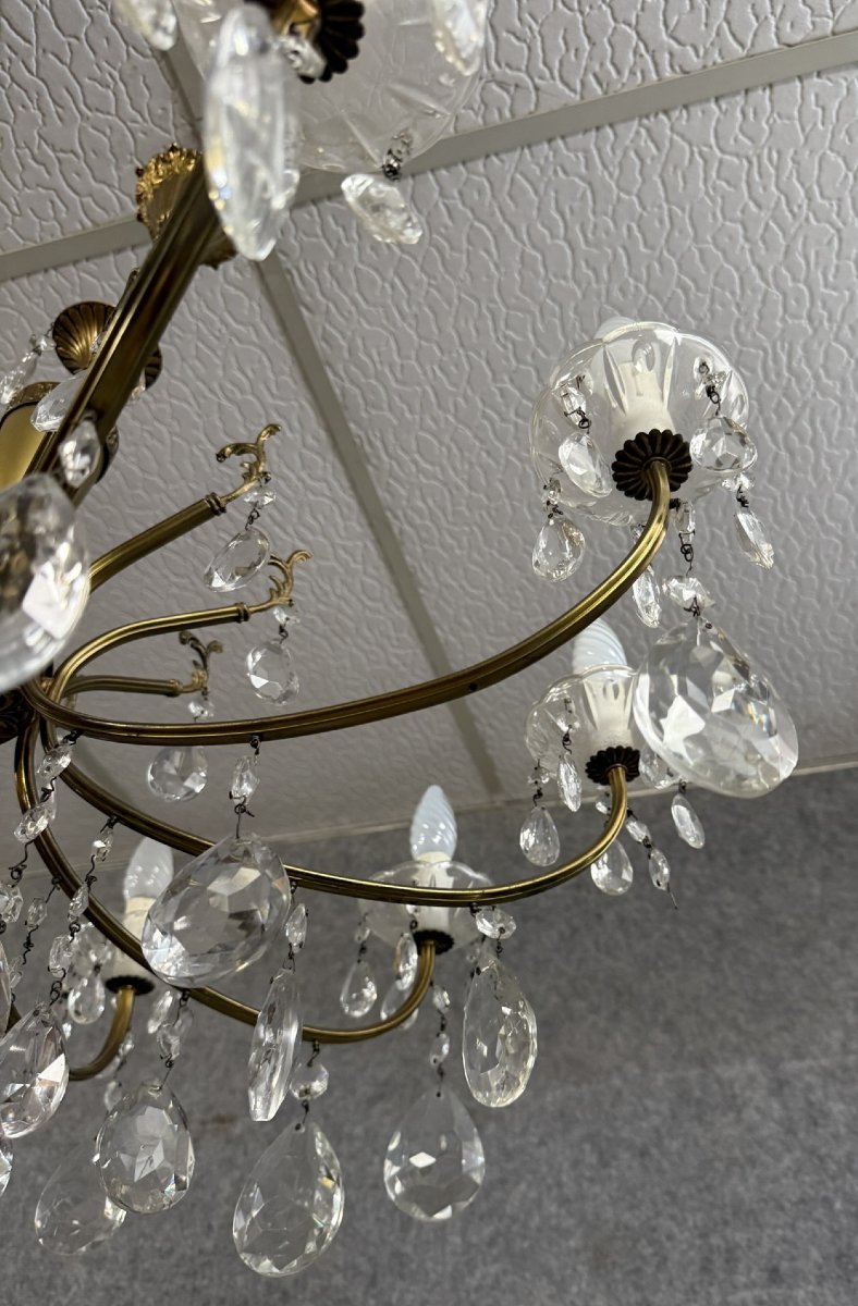 Large Chandelier With Tassels In Gilt Bronze And Brass -photo-4