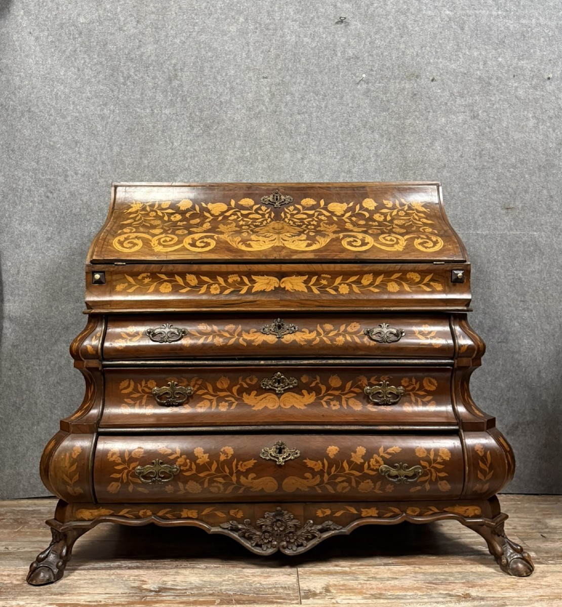 Holland 18th Century: Important Curved Scribanne Chest Of Drawers