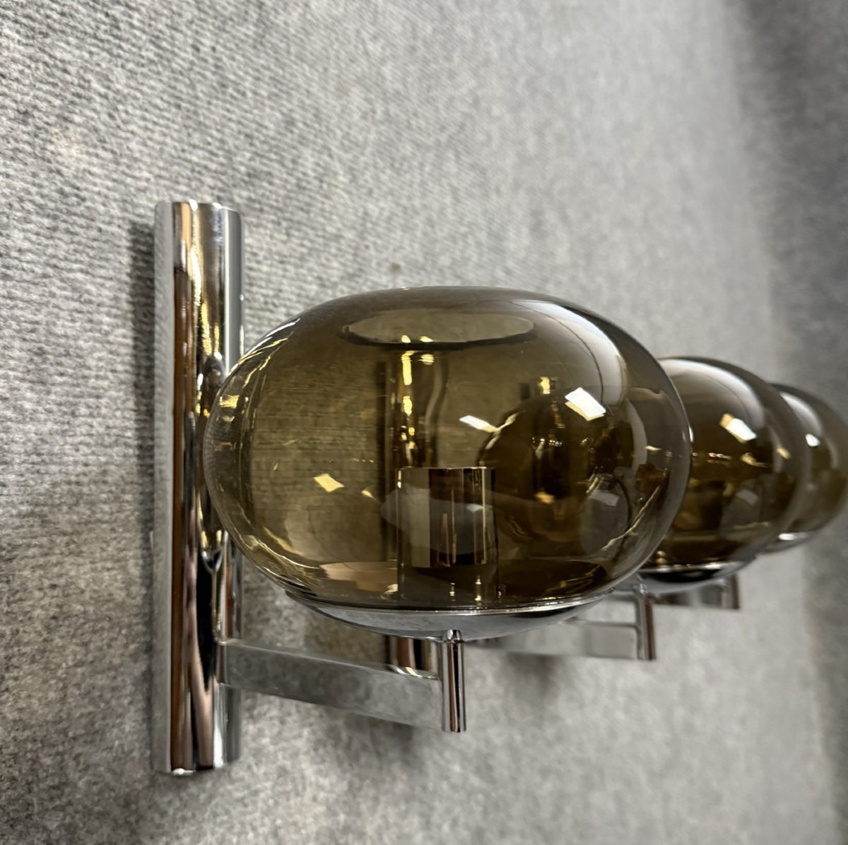  Gaetano Sciolari : Série De 3 Appliques Space Age En Verre Fumé Et Métal Chromé-photo-4