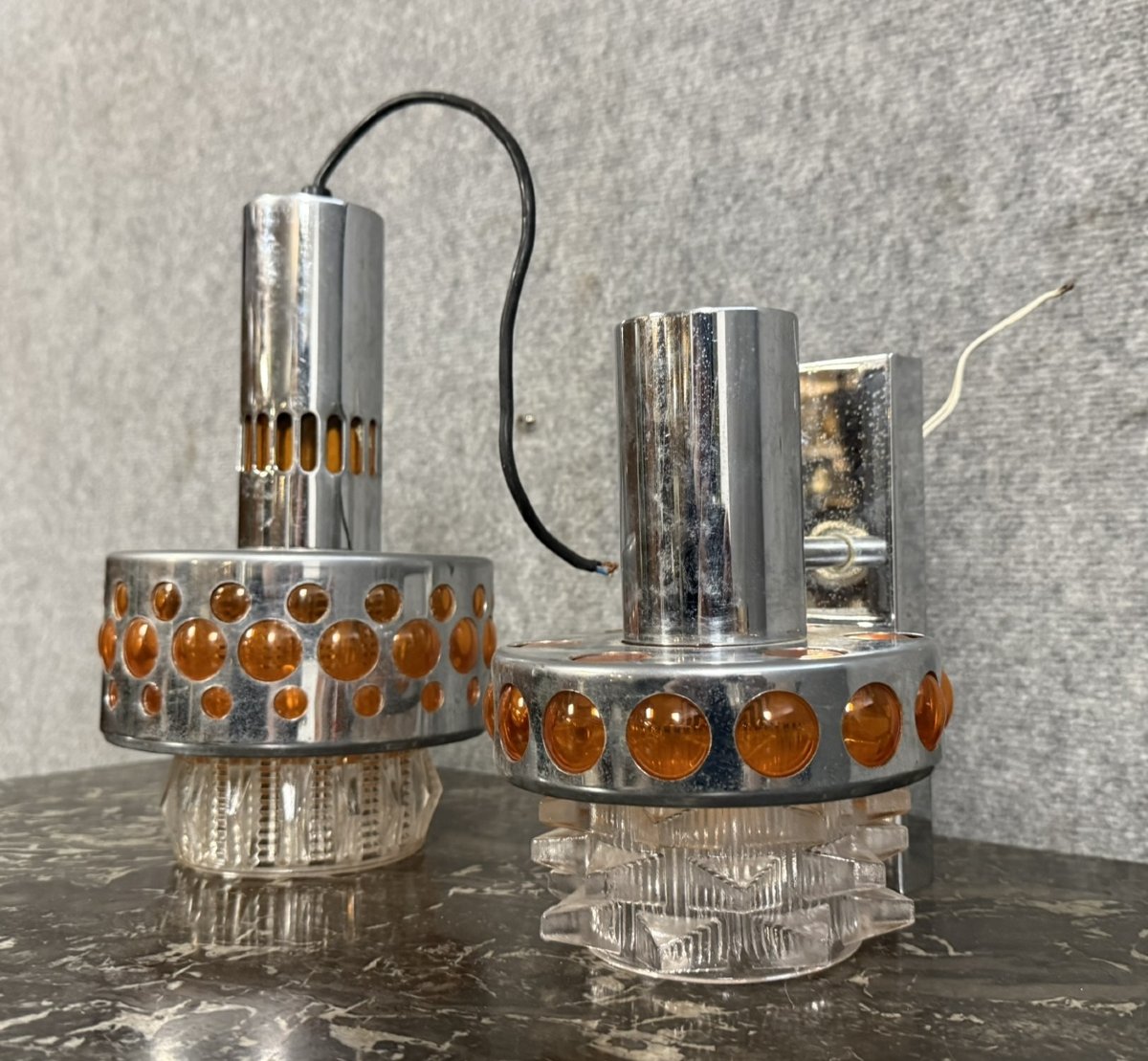 Two Vintage Space Age Pendant Lamps By Raak, 1970s  -photo-2