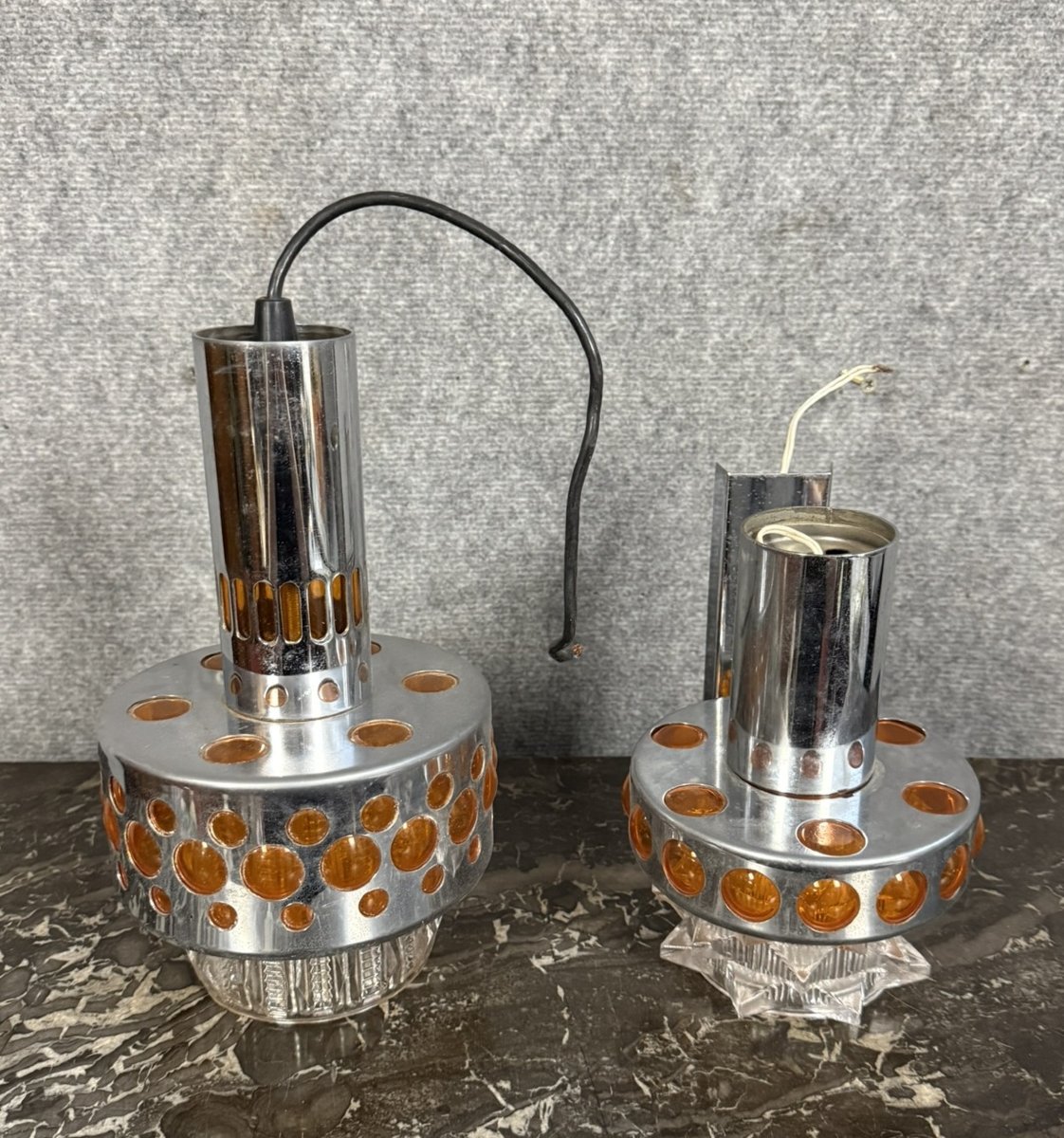 Two Vintage Space Age Pendant Lamps By Raak, 1970s  -photo-3