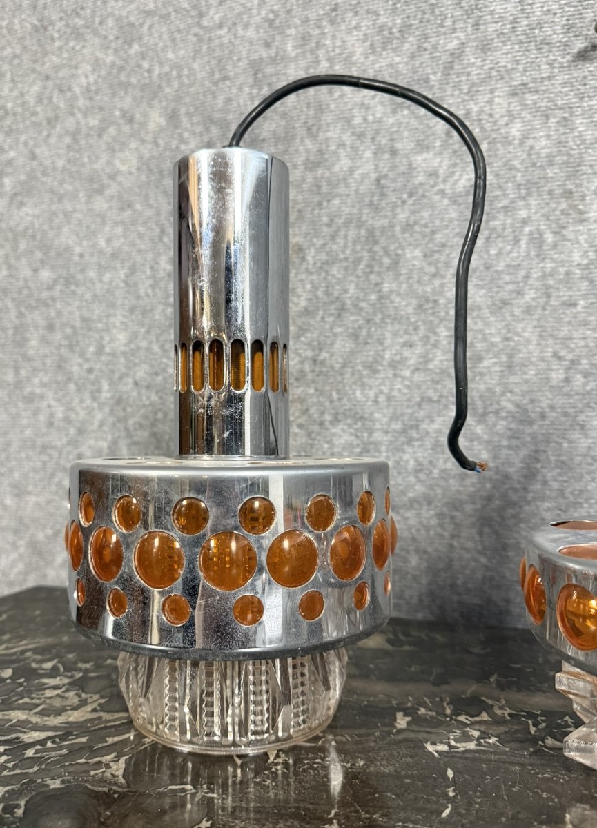 Two Vintage Space Age Pendant Lamps By Raak, 1970s  -photo-4