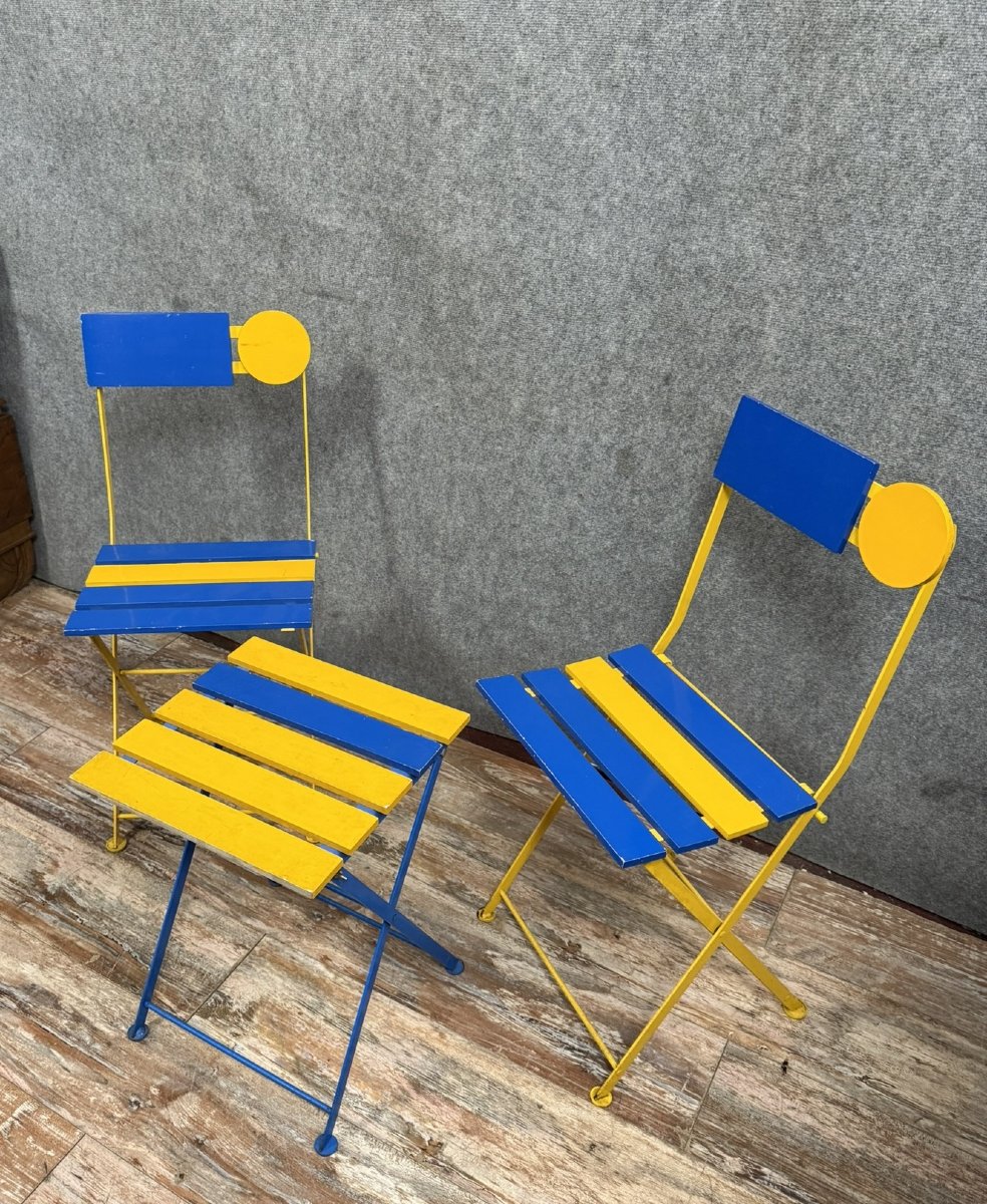 Ensemble De 2 Chaises Pliantes Et 1 Tabouret Modèle Kis Folding Par Denis Balland Pour Fermob-photo-3
