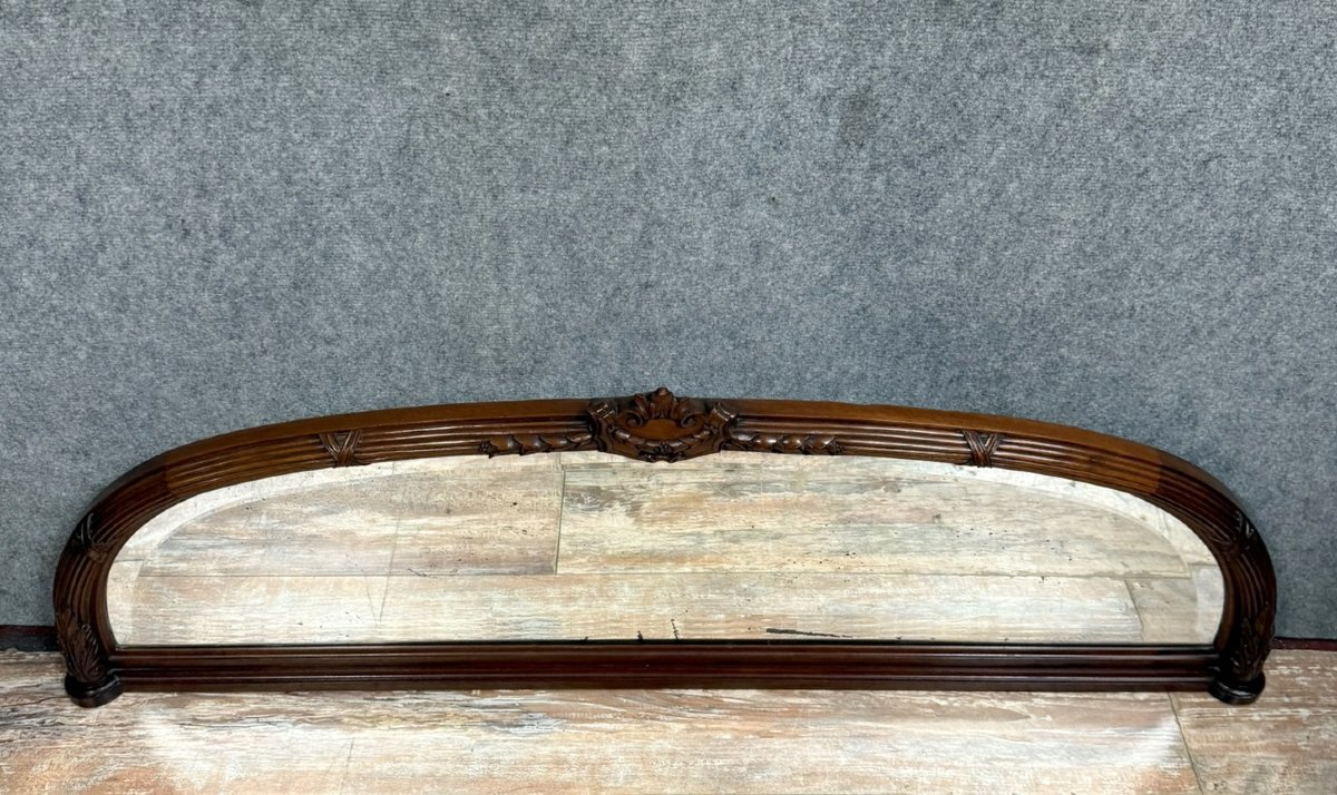 Très Grand Miroir Demi Lune Style Louis XVI En Acajou-photo-1