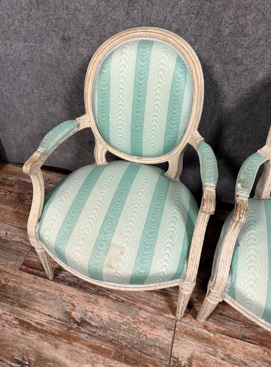 Pair Of Louis XVI Cabriolet Armchairs In Lacquered Wood, 18th Century-photo-4