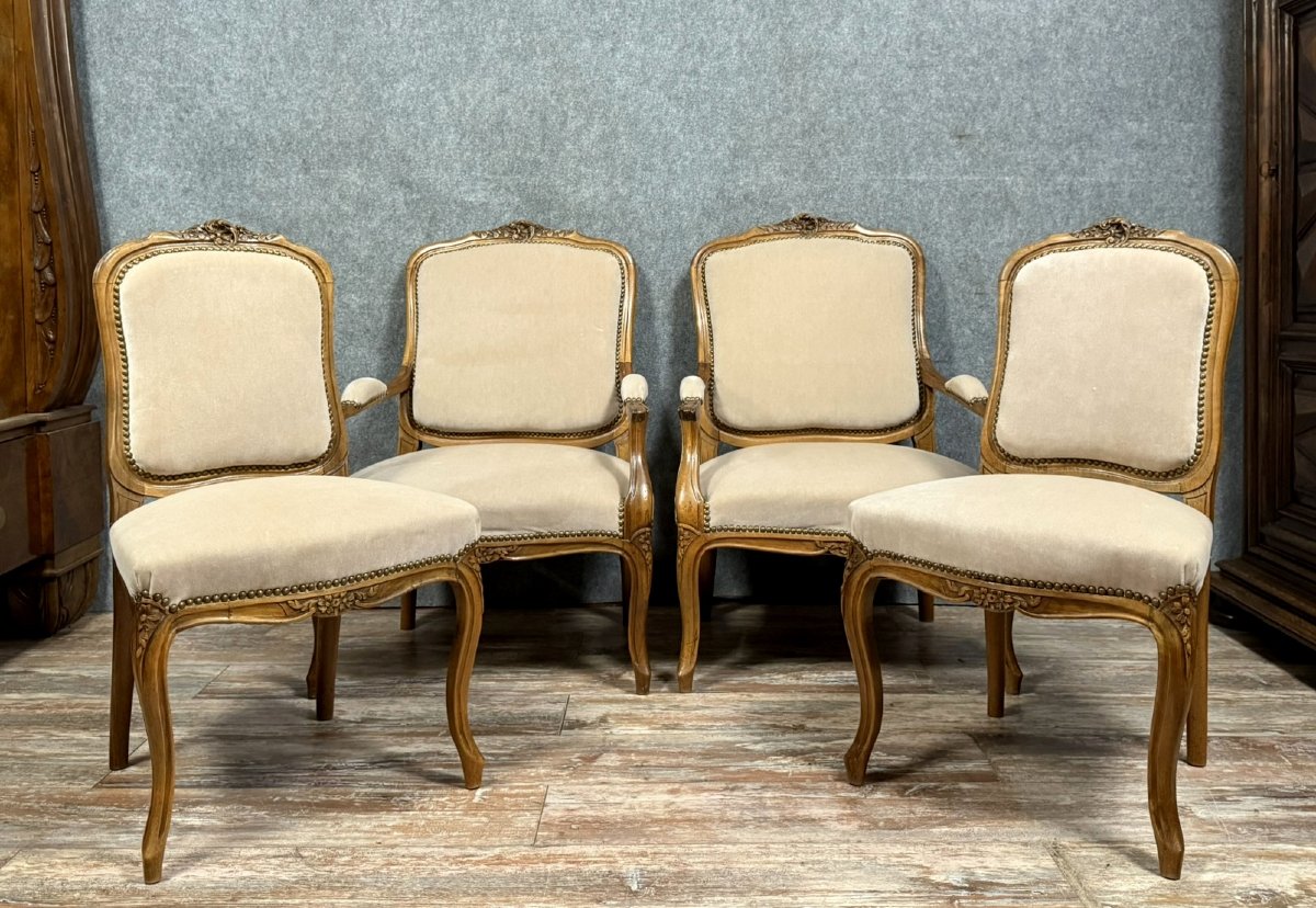 Suite De Siéges Style Louis XV En Bois Mouluré Et Sculpté -photo-1