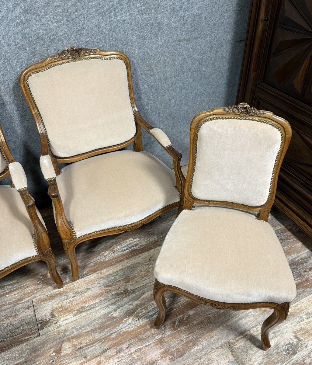 Suite De Siéges Style Louis XV En Bois Mouluré Et Sculpté -photo-5