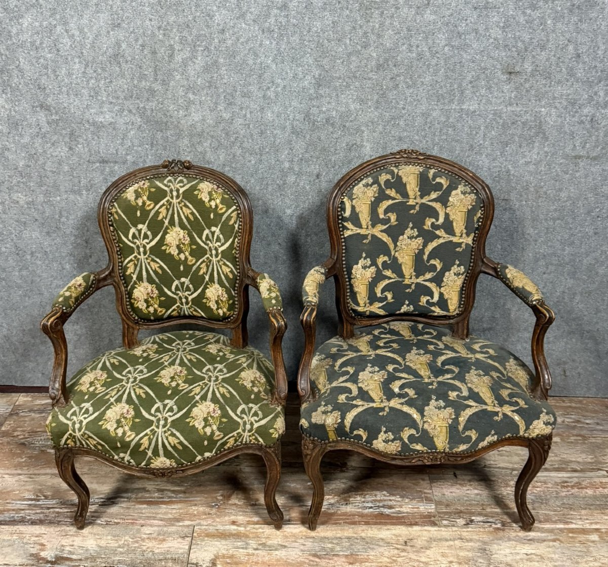 Pair Of Louis XV Period Cabriolet Armchairs In Carved Wood From The 18th Century-photo-1