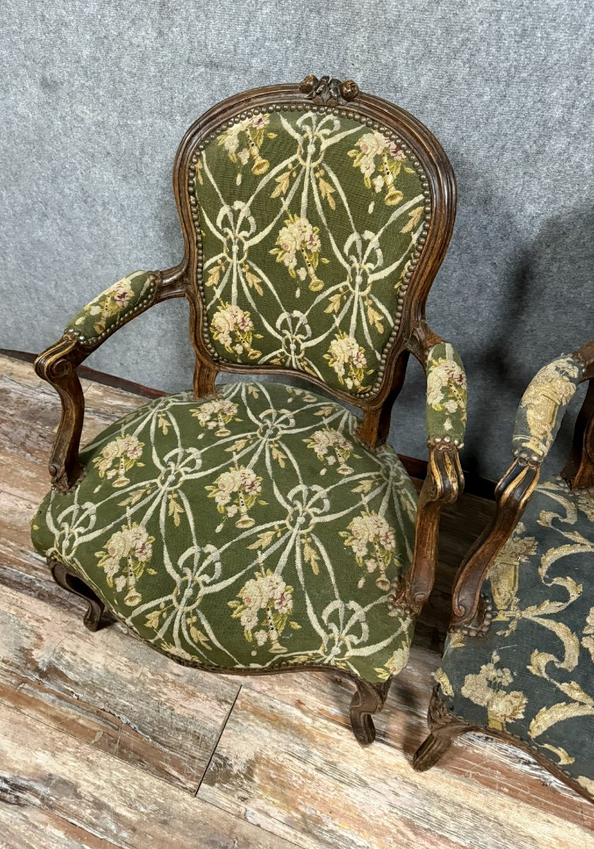 Pair Of Louis XV Period Cabriolet Armchairs In Carved Wood From The 18th Century-photo-4