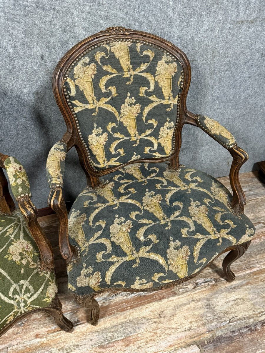 Pair Of Louis XV Period Cabriolet Armchairs In Carved Wood From The 18th Century-photo-5