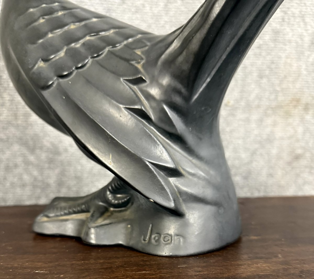 Céramique laquée noire époque Art Déco : oiseau signé Jean  -photo-6