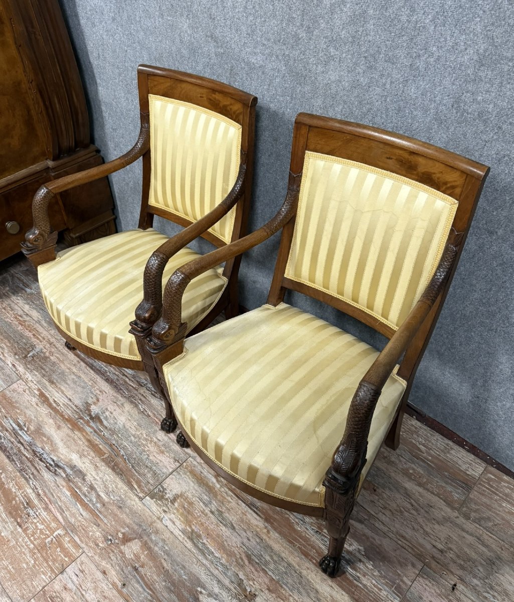 Paire de fauteuils aux Dauphins époque Empire en acajou -photo-3