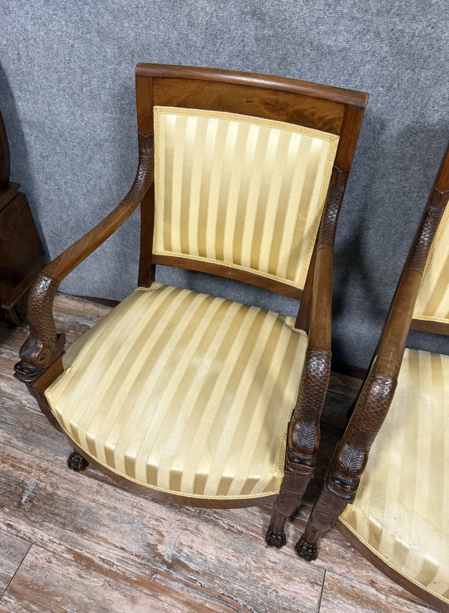 Paire de fauteuils aux Dauphins époque Empire en acajou -photo-4