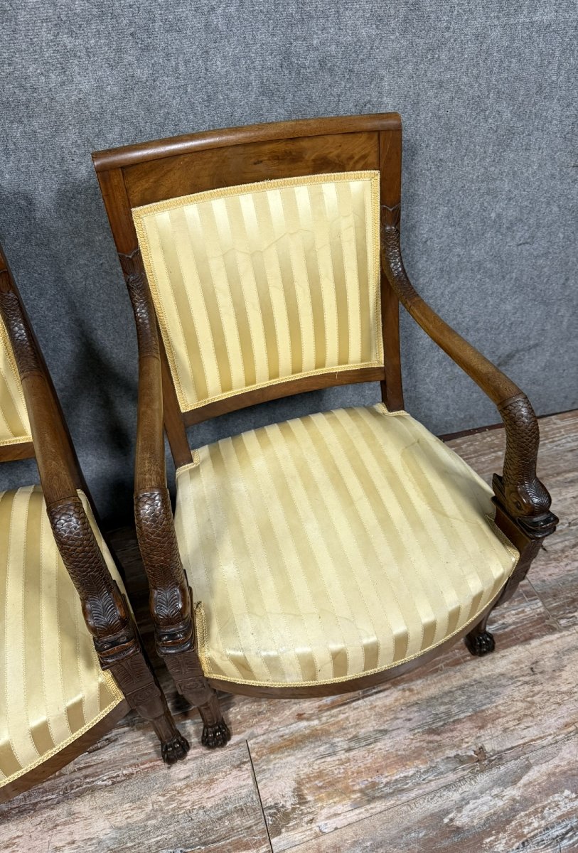 Paire de fauteuils aux Dauphins époque Empire en acajou -photo-5