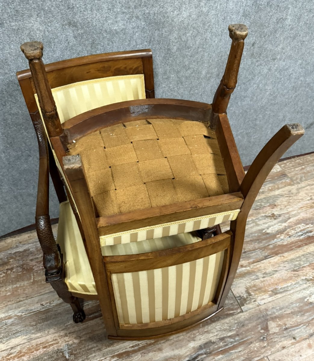 Paire de fauteuils aux Dauphins époque Empire en acajou -photo-6