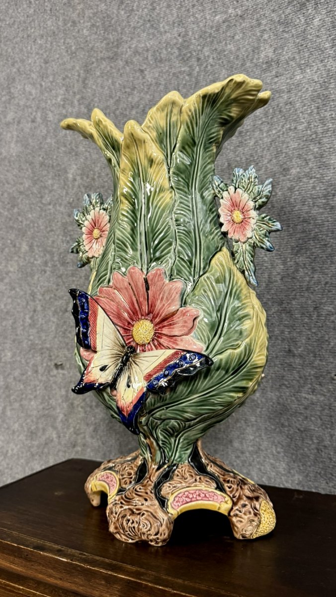 Very Important Butterfly Vase From The Art Nouveau Period In Barbotine-photo-2