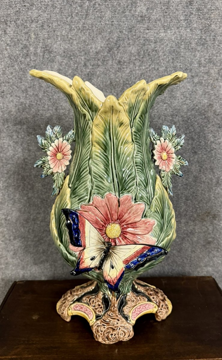 Very Important Butterfly Vase From The Art Nouveau Period In Barbotine-photo-3
