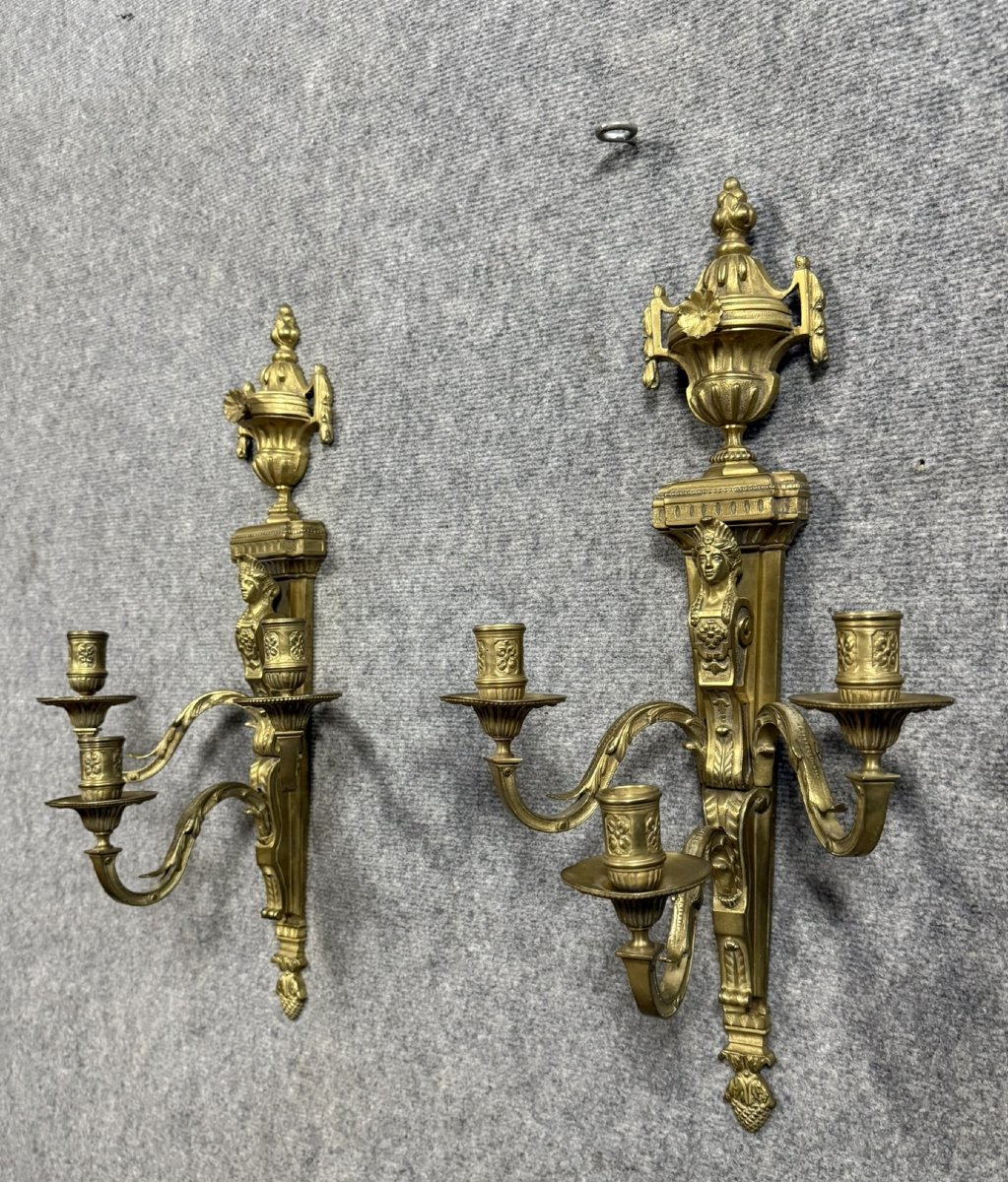 Very Important Pair Of Empire Wall Lights With Caryatids In Gilded Bronze  -photo-2