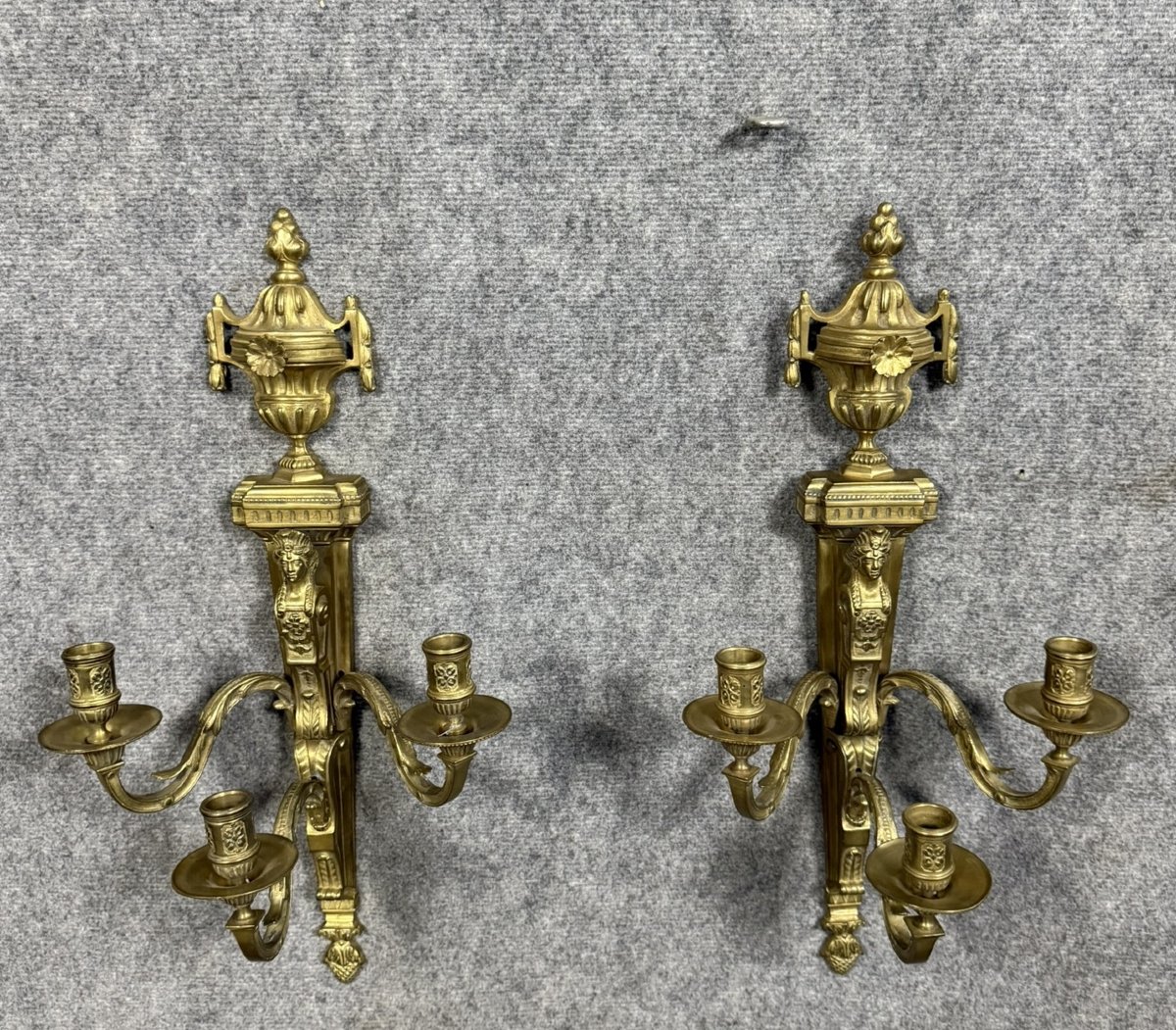 Very Important Pair Of Empire Wall Lights With Caryatids In Gilded Bronze  -photo-3